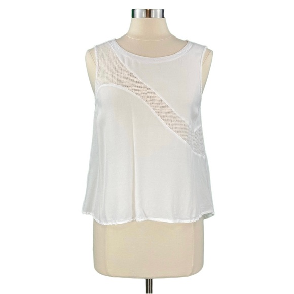 Astr Tops - ASTR White Silk Blend Mesh Detail Sleeveless Blouse